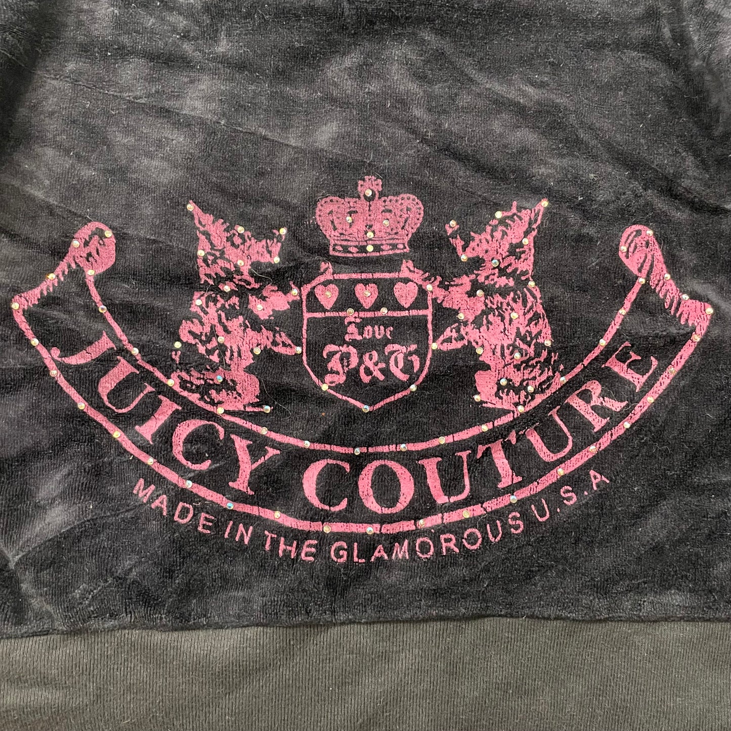 Juicy Couture Scottie Dogs Womens Black Velour Hoodie Rhinestones Graphic Size M