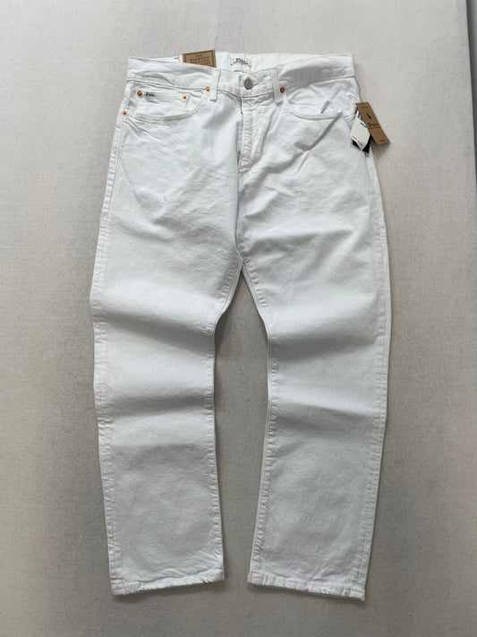 Polo Ralph Lauren Hampton Relaxed Straight White Denim Jeans Leather Logo Patch Size 33x30