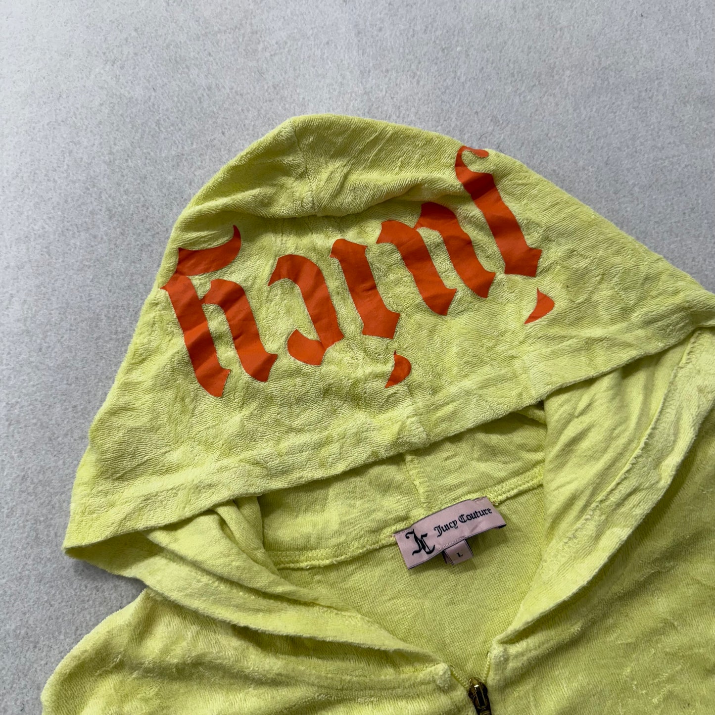 Juicy Couture Women's Yellow Terry Cloth Zip-Up Hoodie Long Sleeve Casual Size L