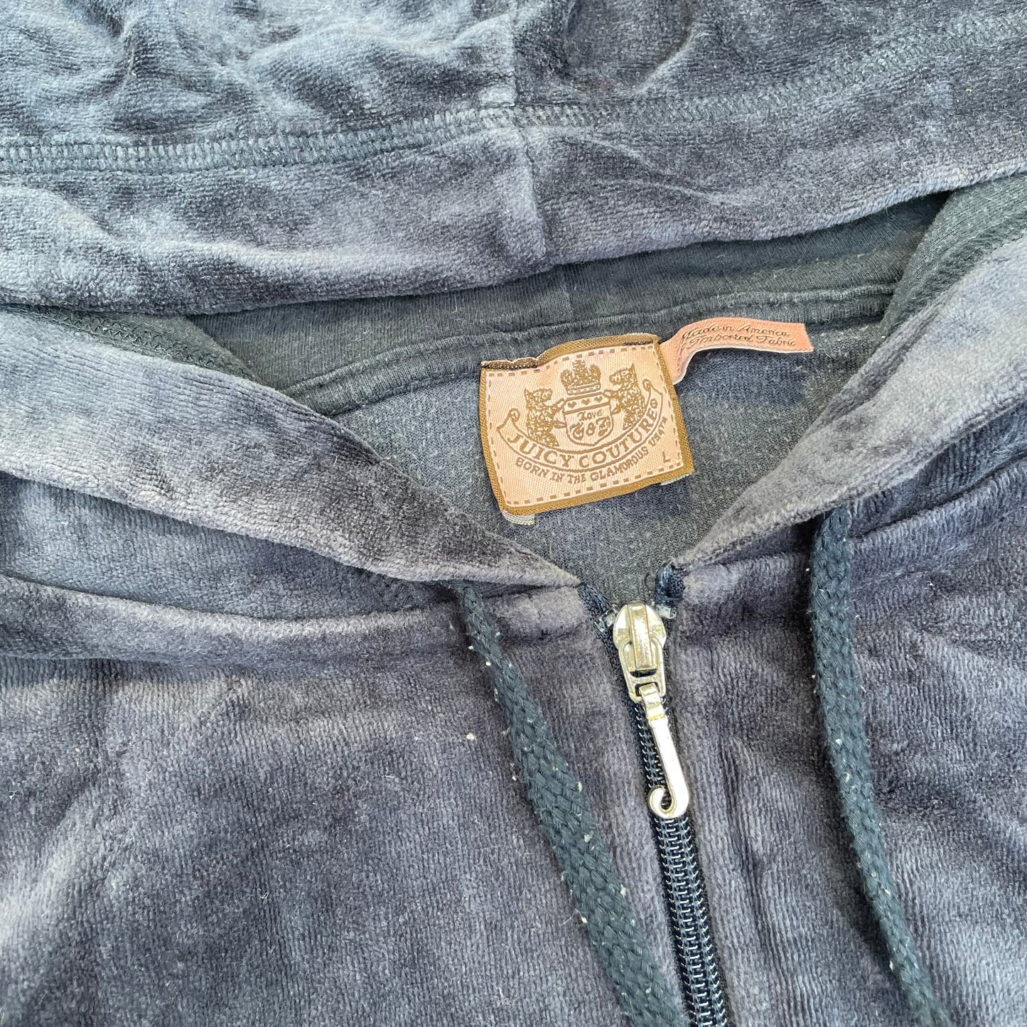 Vintage Juicy Couture Women's Slate Blue Velour Zip-Up Hoodie Pockets Y2k Size L