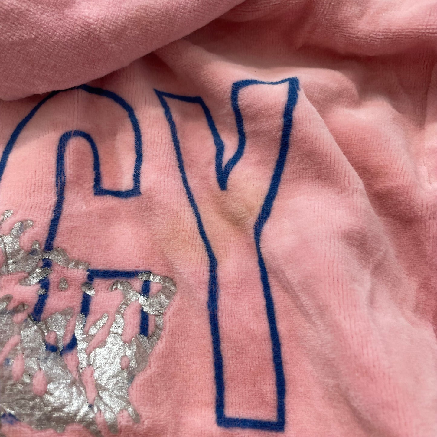 Vintage Juicy Couture Women's Pink Velour Zip Up Hoodie Graphic Logo Y2K Size L
