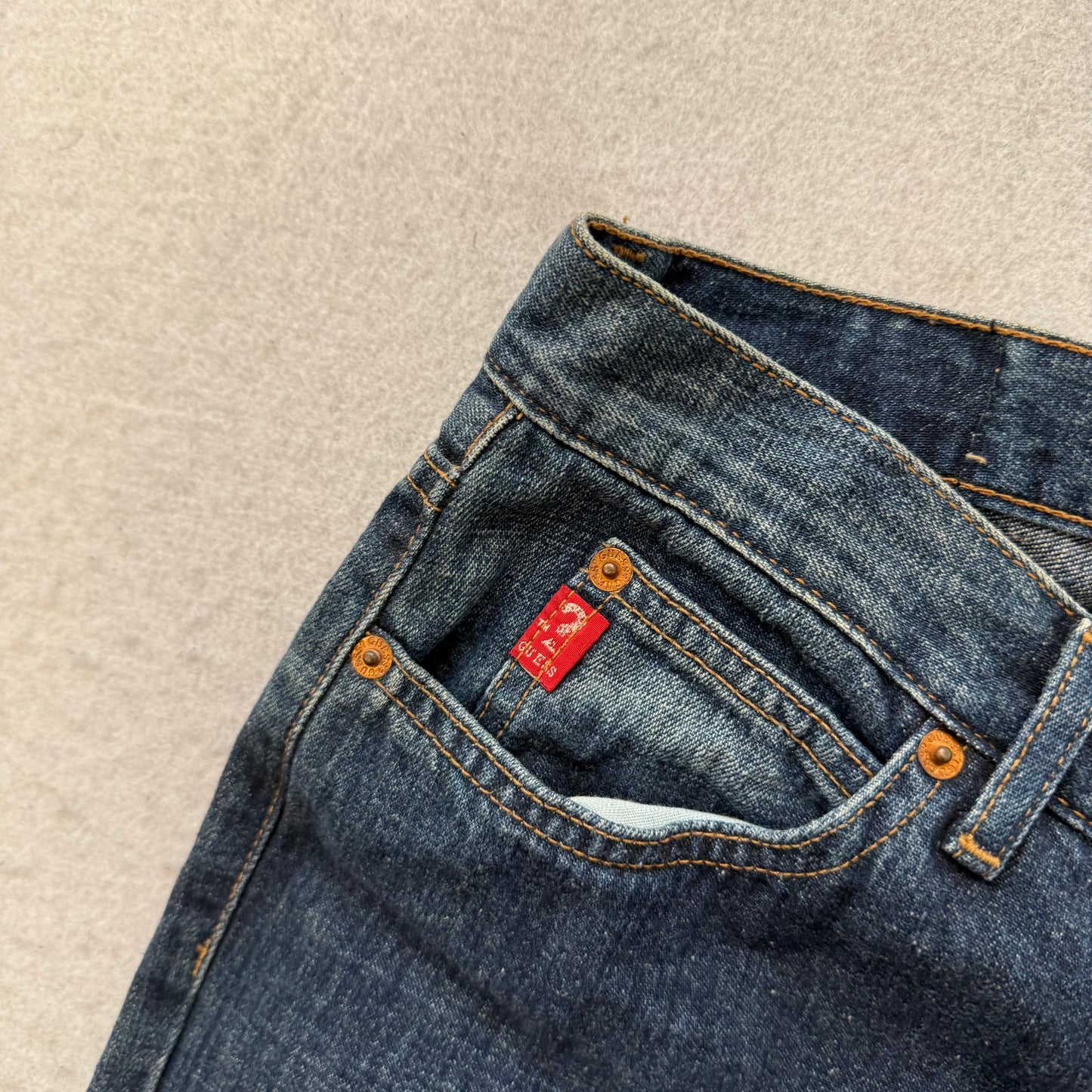 Guess Women's Blue Denim Wide Leg Jeans Button Fly Pockets Classic Fit Size 30
