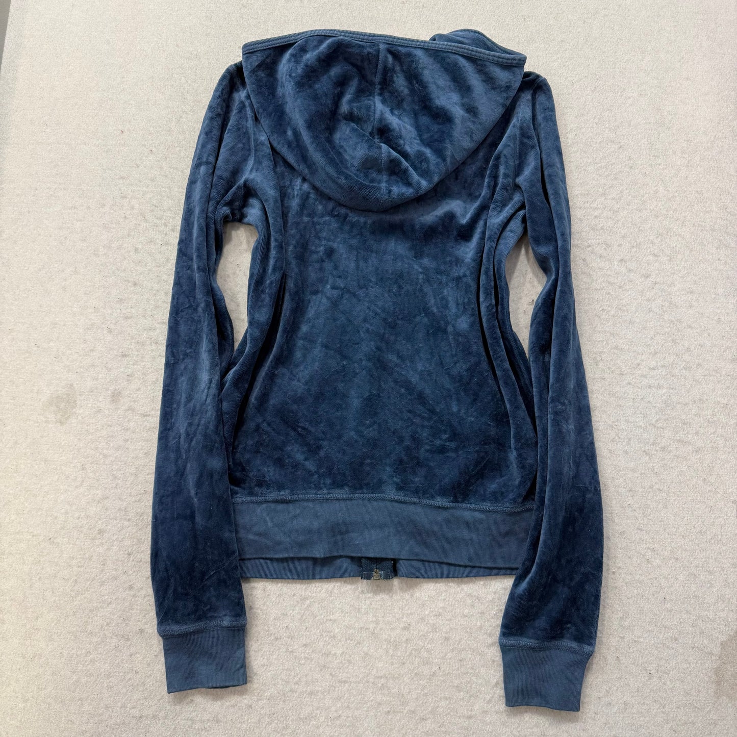 Juicy Couture Womens Navy Velour Zip-Up Maternity Hoodie Kangaroo Pockets Size P