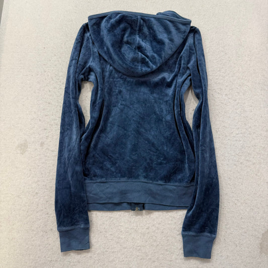 Juicy Couture Womens Navy Velour Zip-Up Maternity Hoodie Kangaroo Pockets Size P