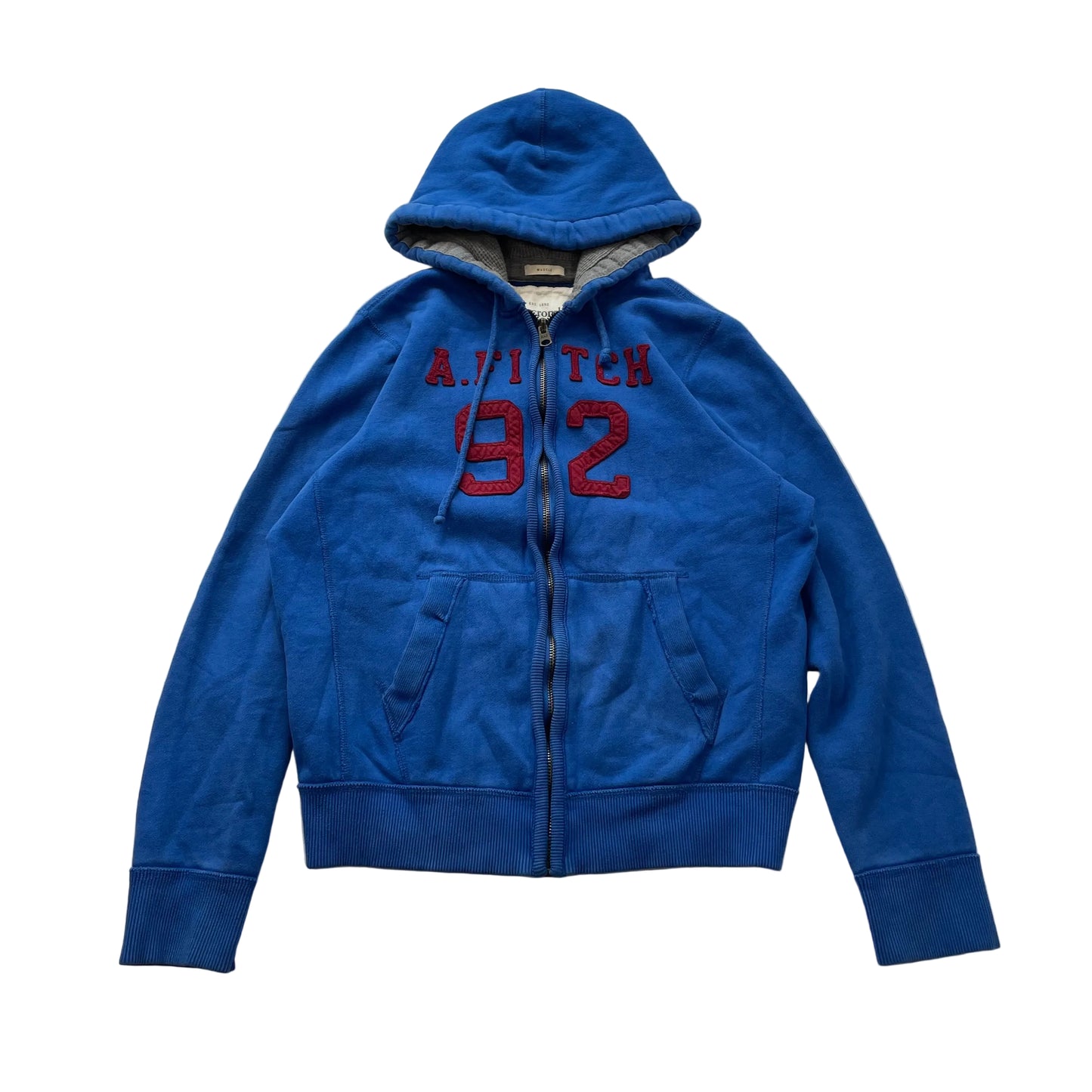 Abercrombie & Fitch 92 Mens Cobalt Blue Fleece Zip-Up Hoodie Drawstring Size 2XL