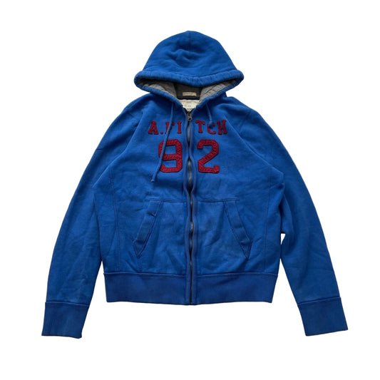 Abercrombie & Fitch 92 Mens Cobalt Blue Fleece Zip-Up Hoodie Drawstring Size 2XL