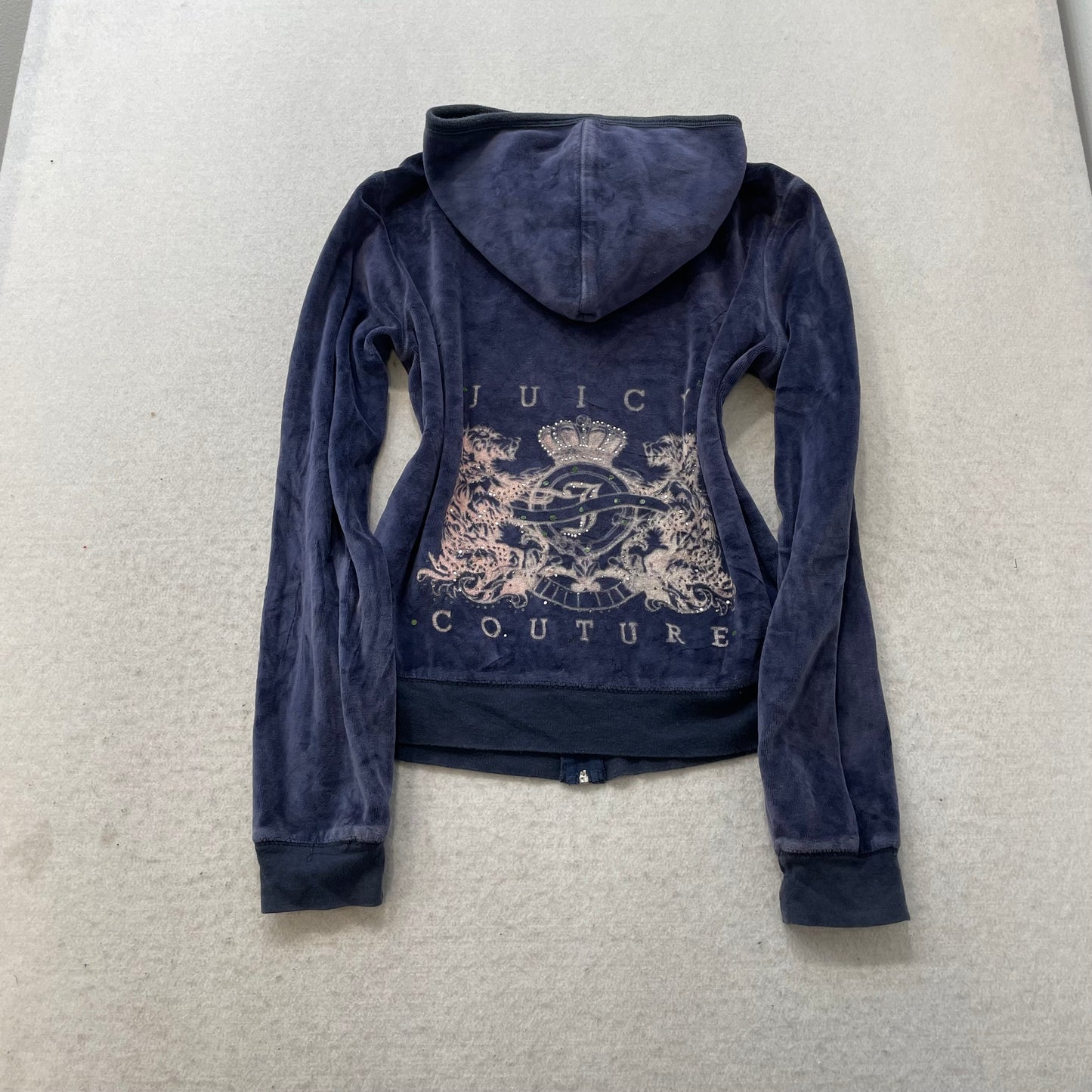 Juicy Couture Women's Navy Velour Tracksuit Sets Rhinestones Graphic Logo Size M