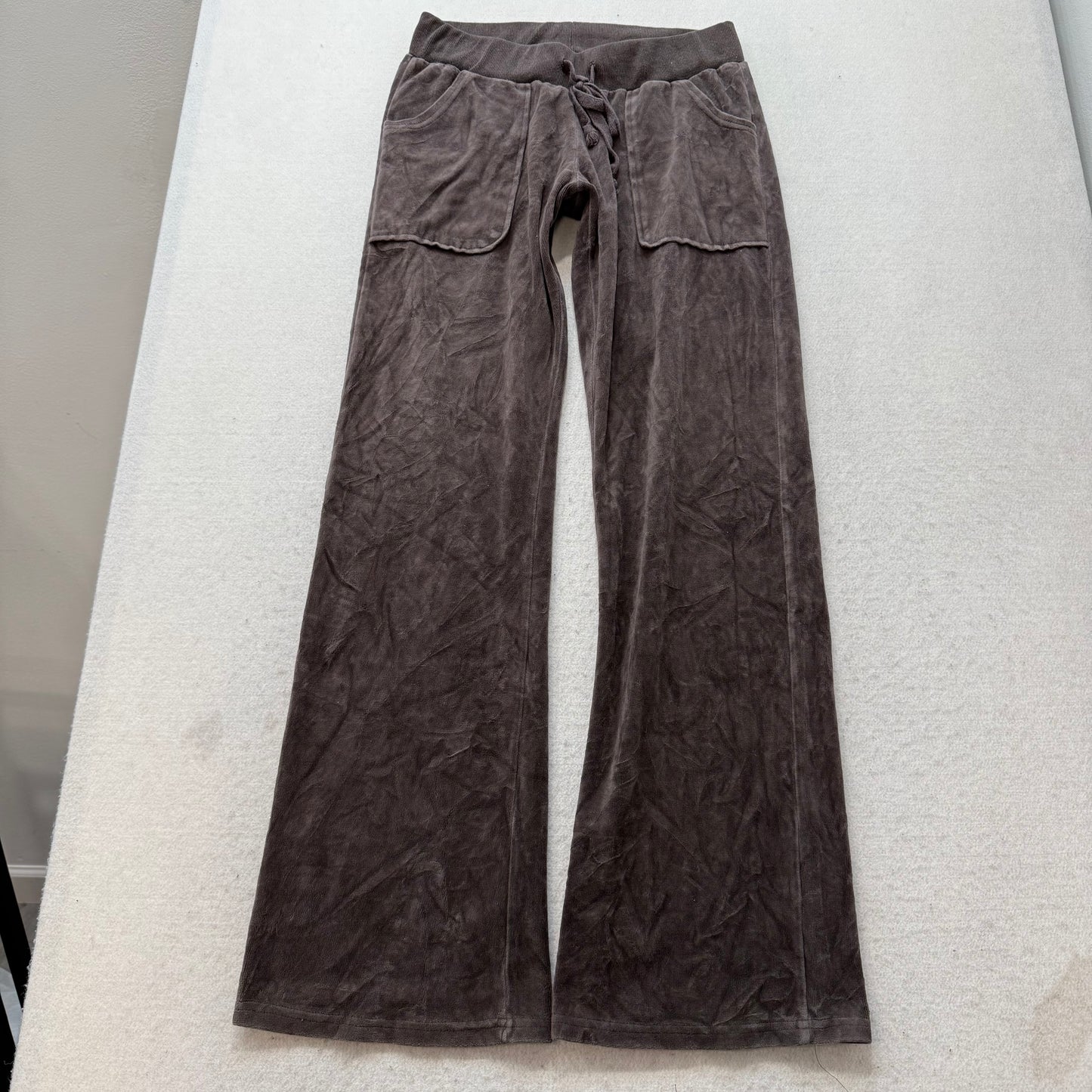 Juicy Couture Women's Brown Velour Flared Track Pant Back Flap Pockets Size XL