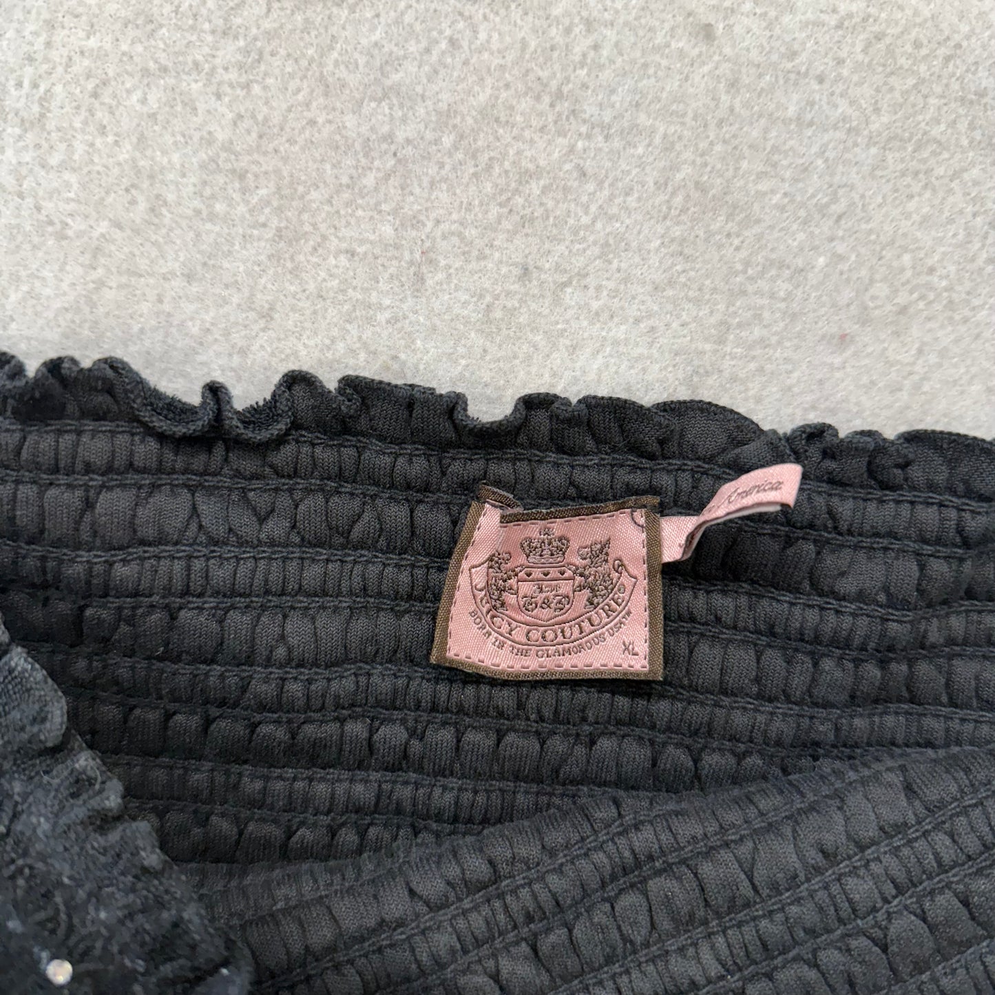RARE Juicy Couture Juicy Prep Women Black Terry Cloth Smocked Tube Dress Size XL