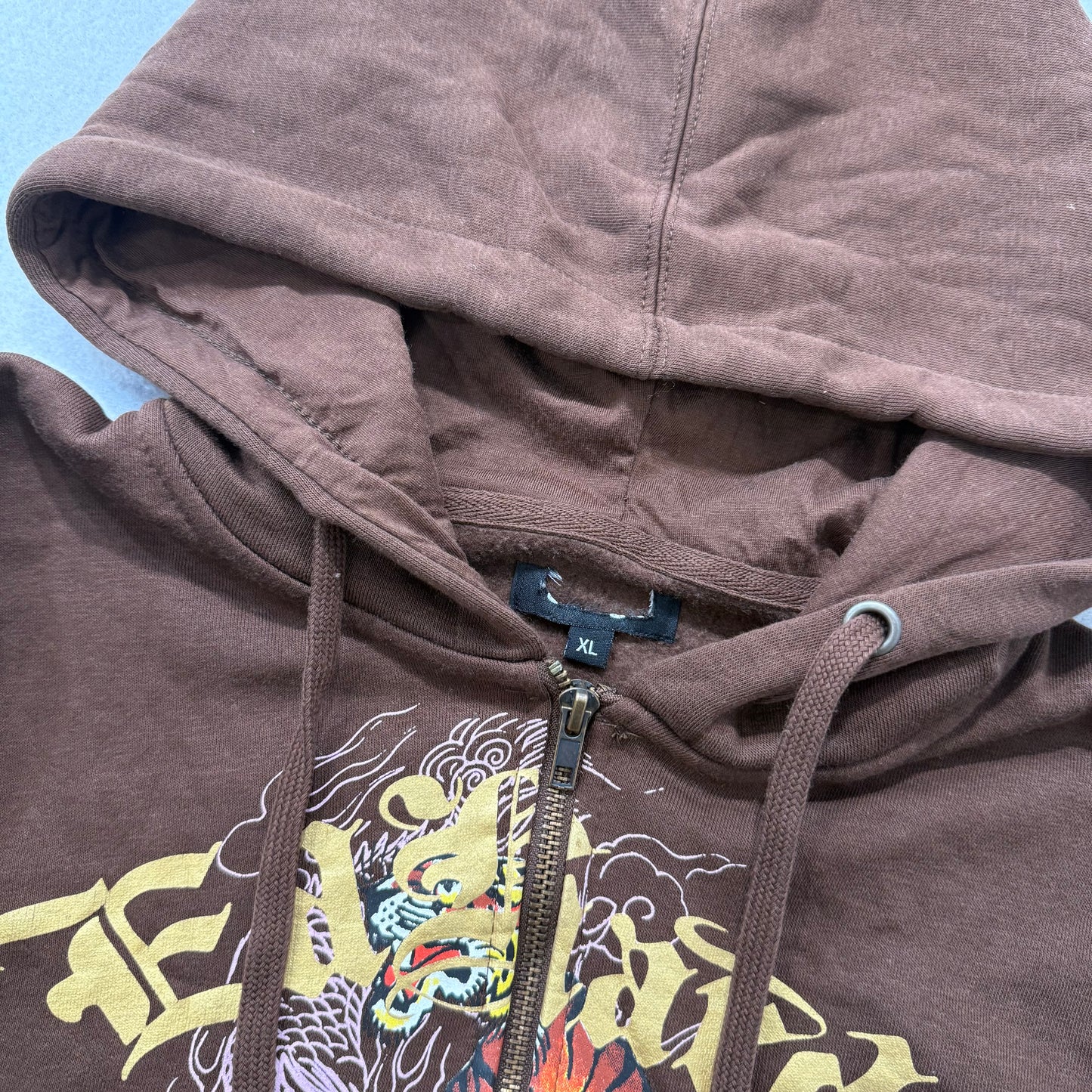 Ed Hardy Women's Brown Zip Up Cropped Hoodie Long Sleeves Tiger Graphic Size XL