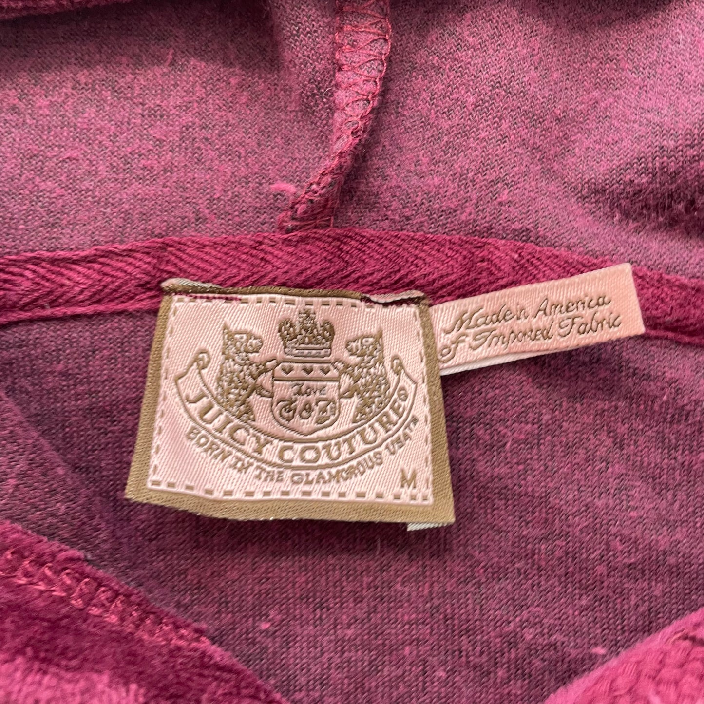 Juicy Couture Womens Maroon Velour Zip-Up Hoodie Butterfly Graphic Pocket Size M