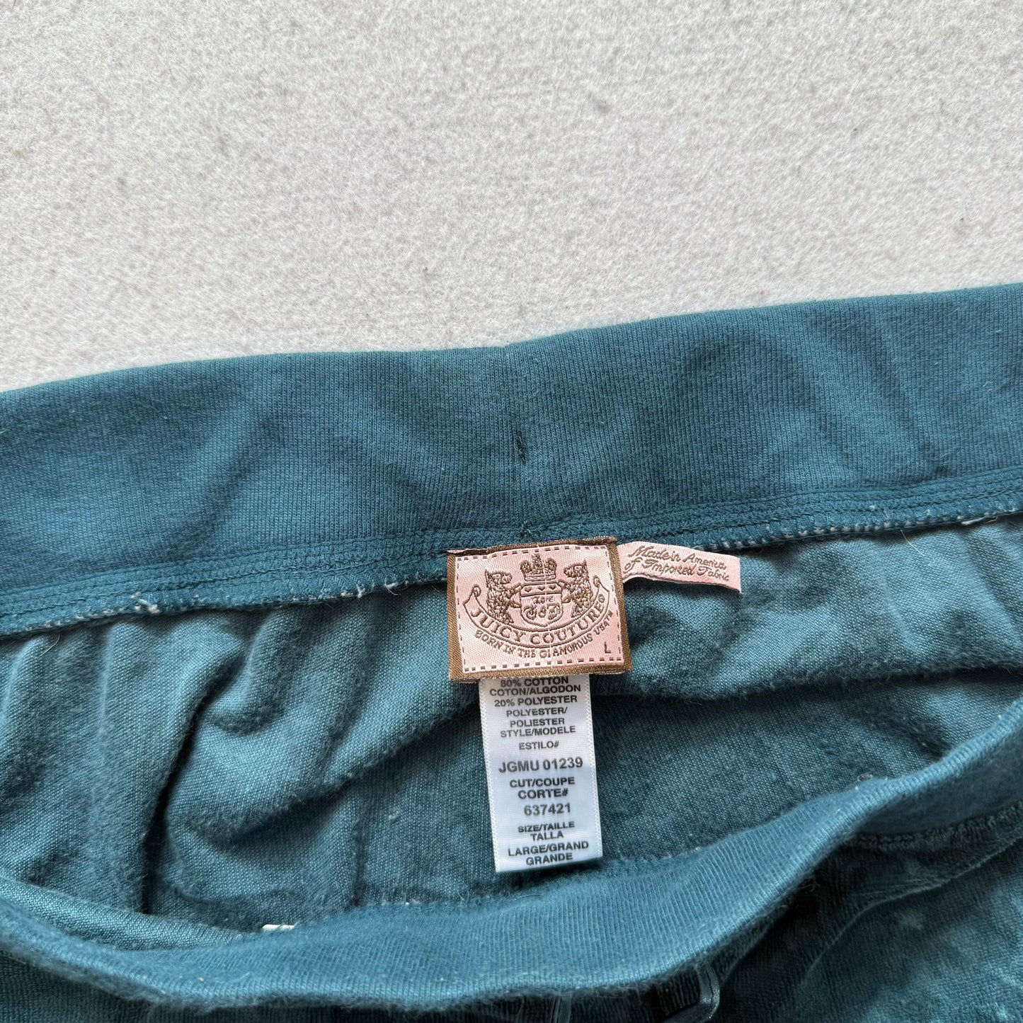 Vintage Juicy Couture Women Slate Teal Velour Flare Track Pant Drawstring Size L