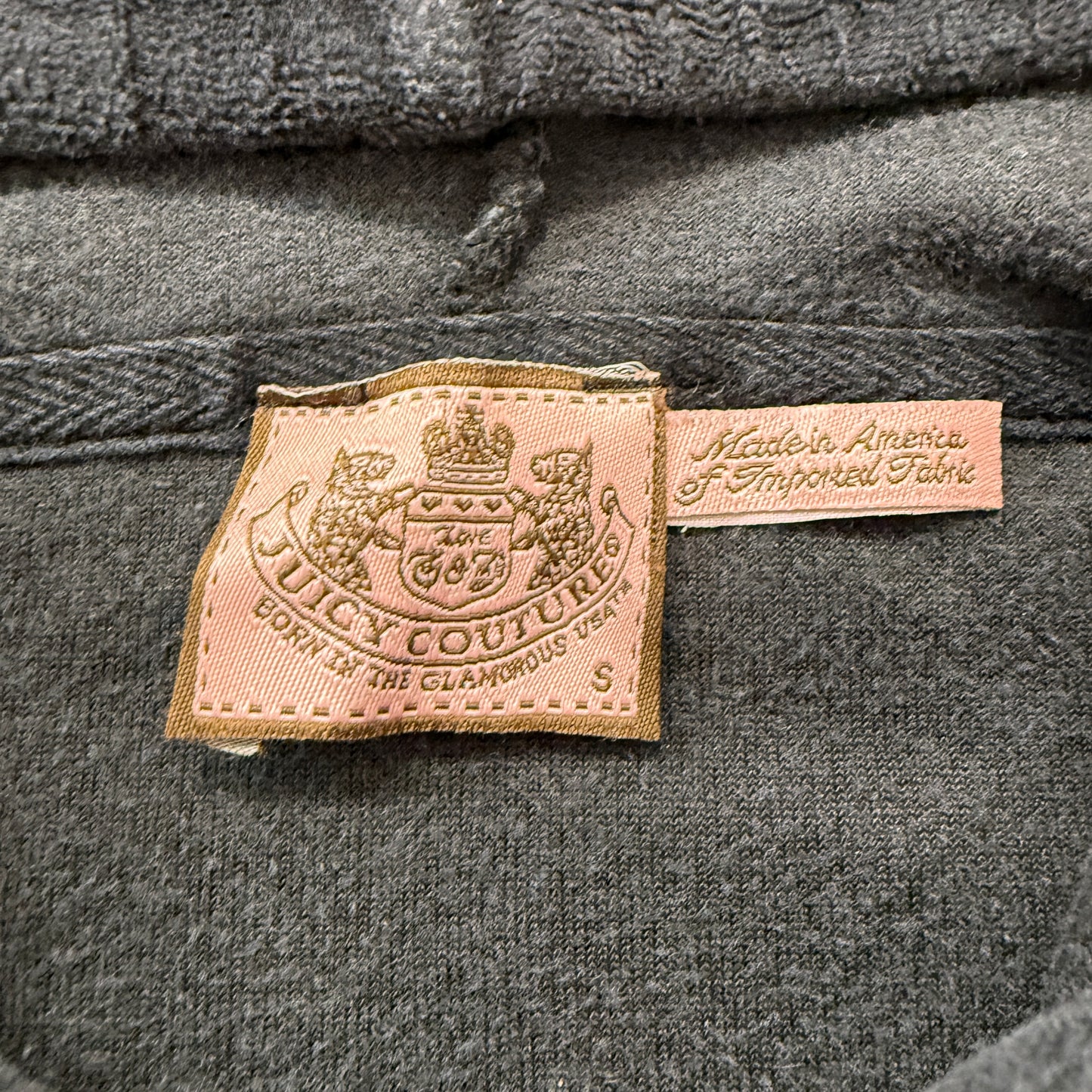 Vintage Juicy Couture Womens Black Velour Zip-Up Hoodie Drawstring Pocket Size S
