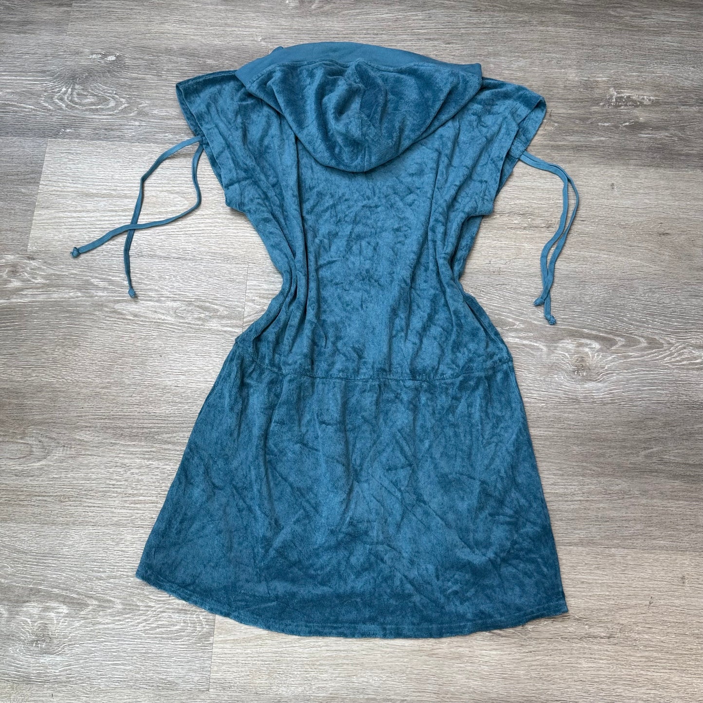 Juicy Couture Womens Teal Blue Terry Cloth Zip-Up Hoodie Dress Drawstring Size M