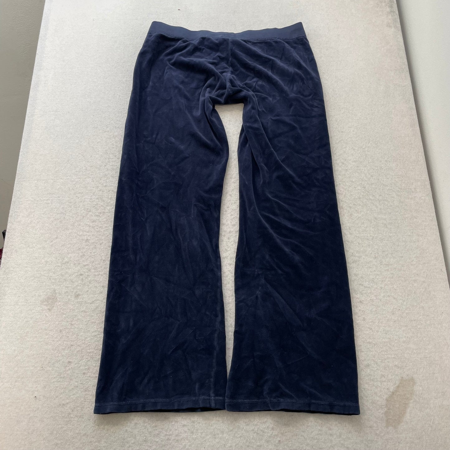 Juicy Couture Women's Navy Blue Velour Flared Track Pants Drawstring Y2K Size M