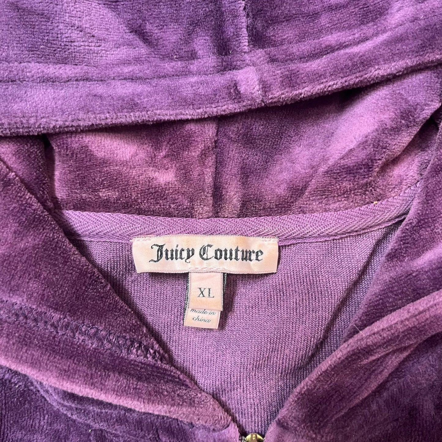 Juicy Couture Womens Deep Purple Velour Zip-Up Hoodie Crown Graphic Logo Size XL