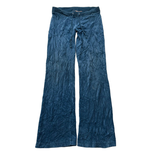 Vintage Juicy Couture Women Petrol Blue Velour Flared Track Pant Low Rise Size S