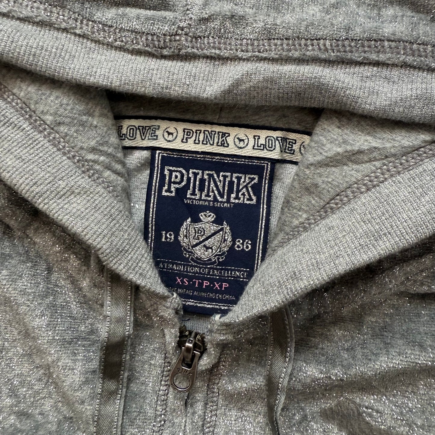 Victoria's Secret PINK Women's Gray Velour Zip-Up Hoodie Heart Sequin Size XS