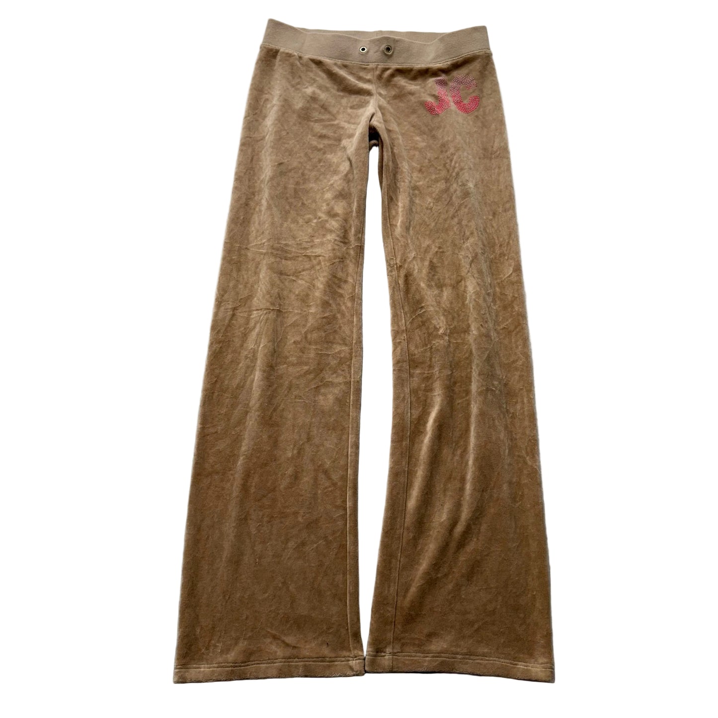 Juicy Couture Women's Tan Velour Flared Track Pant Loungewear Low Rise Size XS
