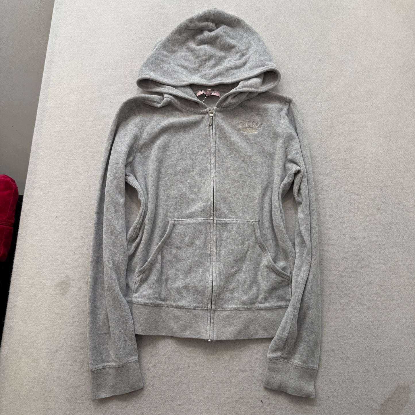 Juicy Couture Gray Velour Tracksuit Set Hoodie & Flare Pant Graphic Logo Size L