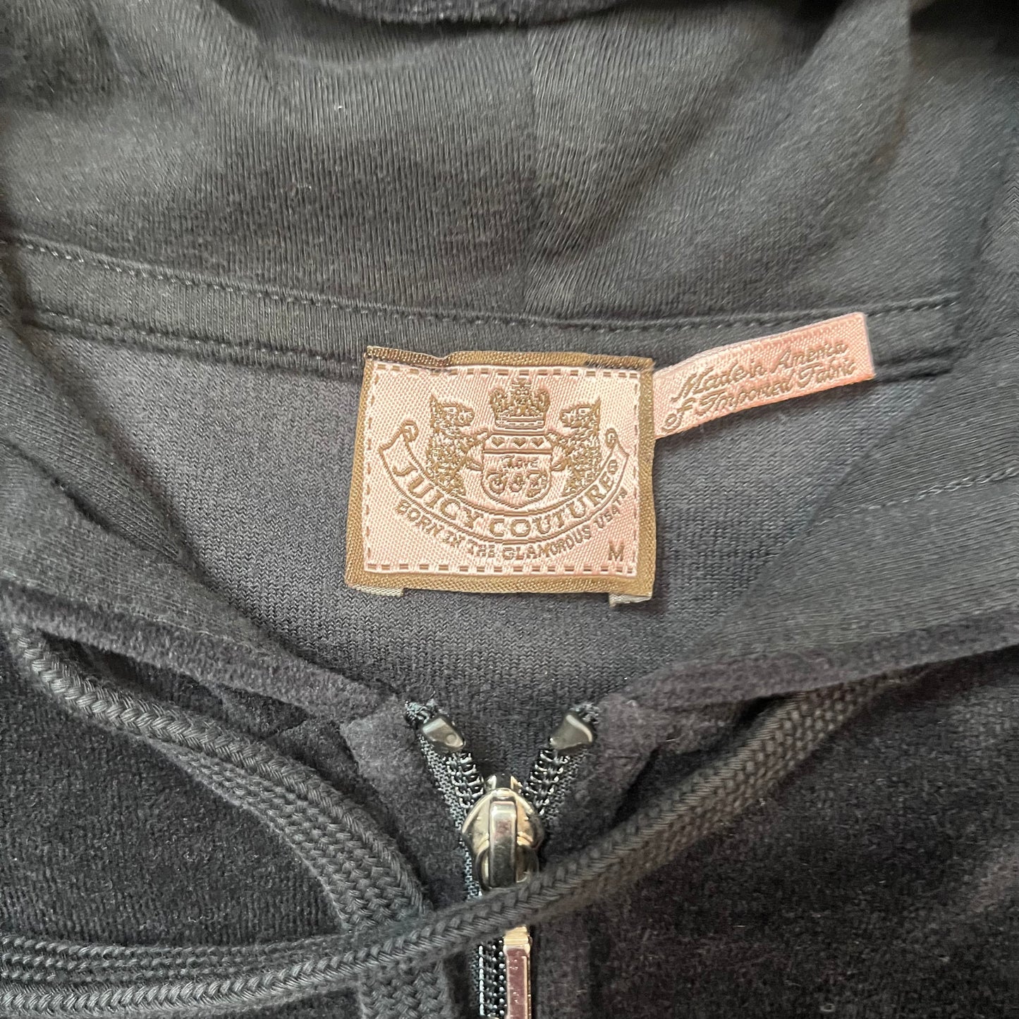 Vintage Juicy Couture 2000s Jet Black Velour Zip Up hoodie size M