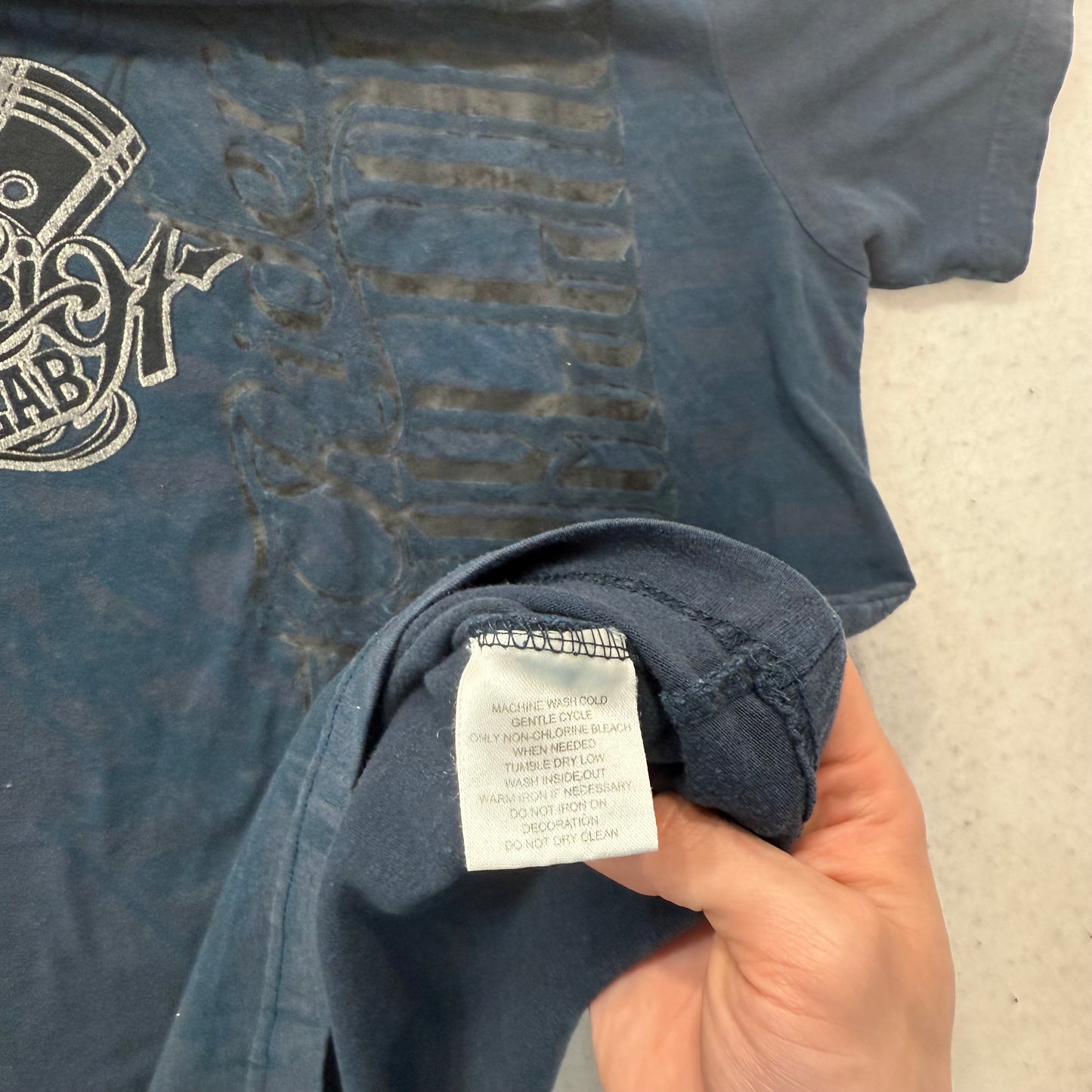 Southpole Premium Men's Blue Biker Skull Motor Lab Graphic T-Shirt Casual Size M