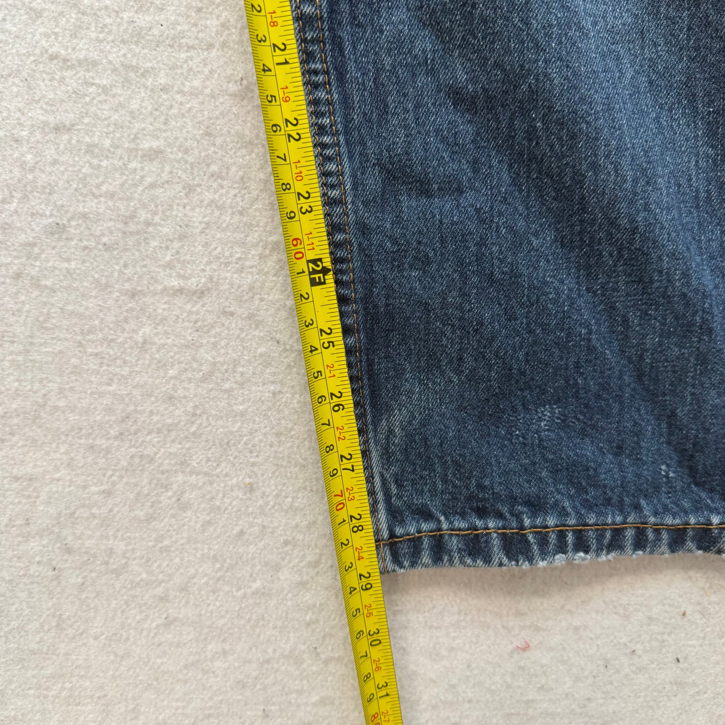 Levi's Mens Blue Denim Straight Leg Jeans frayed Hems Patched Classic Size 38x30