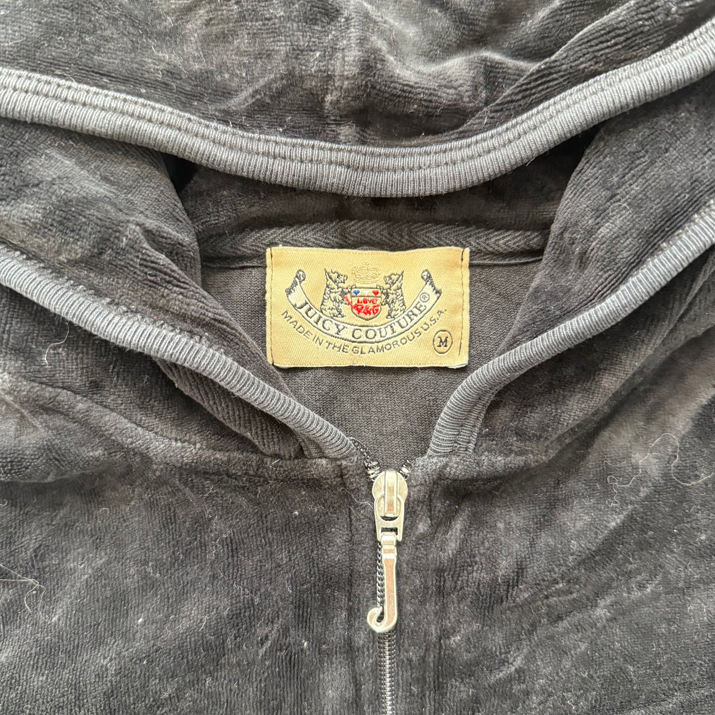 2003 Vintage Juicy Couture “Scottie Dog” Women Black Velour Zip Up Hoodie Size M