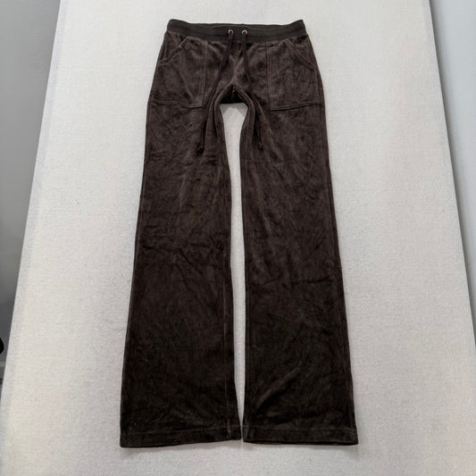 Juicy Couture Black Velour Flared Track Pants Back Pockets Drawstring Size S