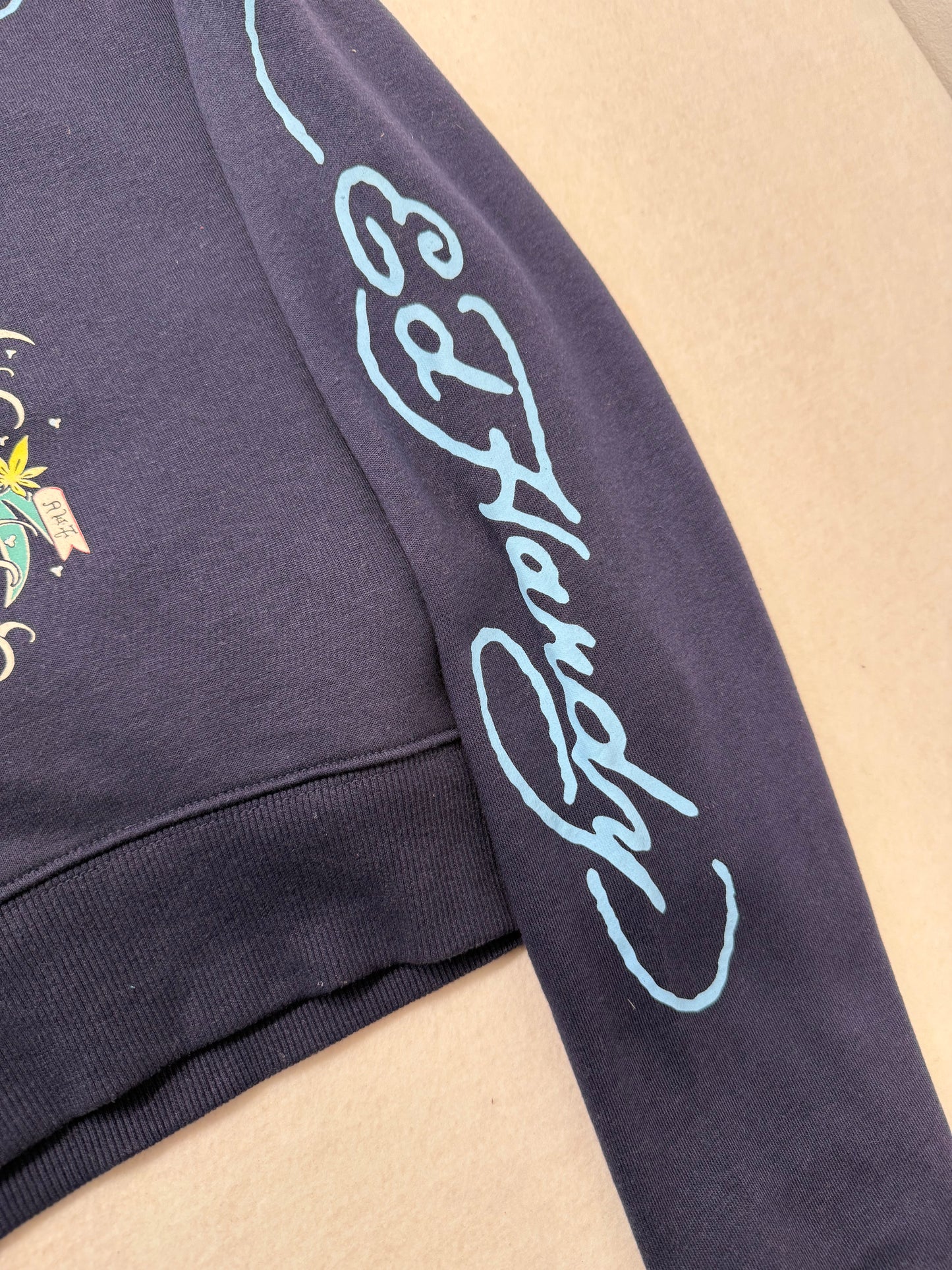 ED HARDY “Koi Fish” NAVY CROPPED PULLOVER HOODIE - Clean Curriculums 