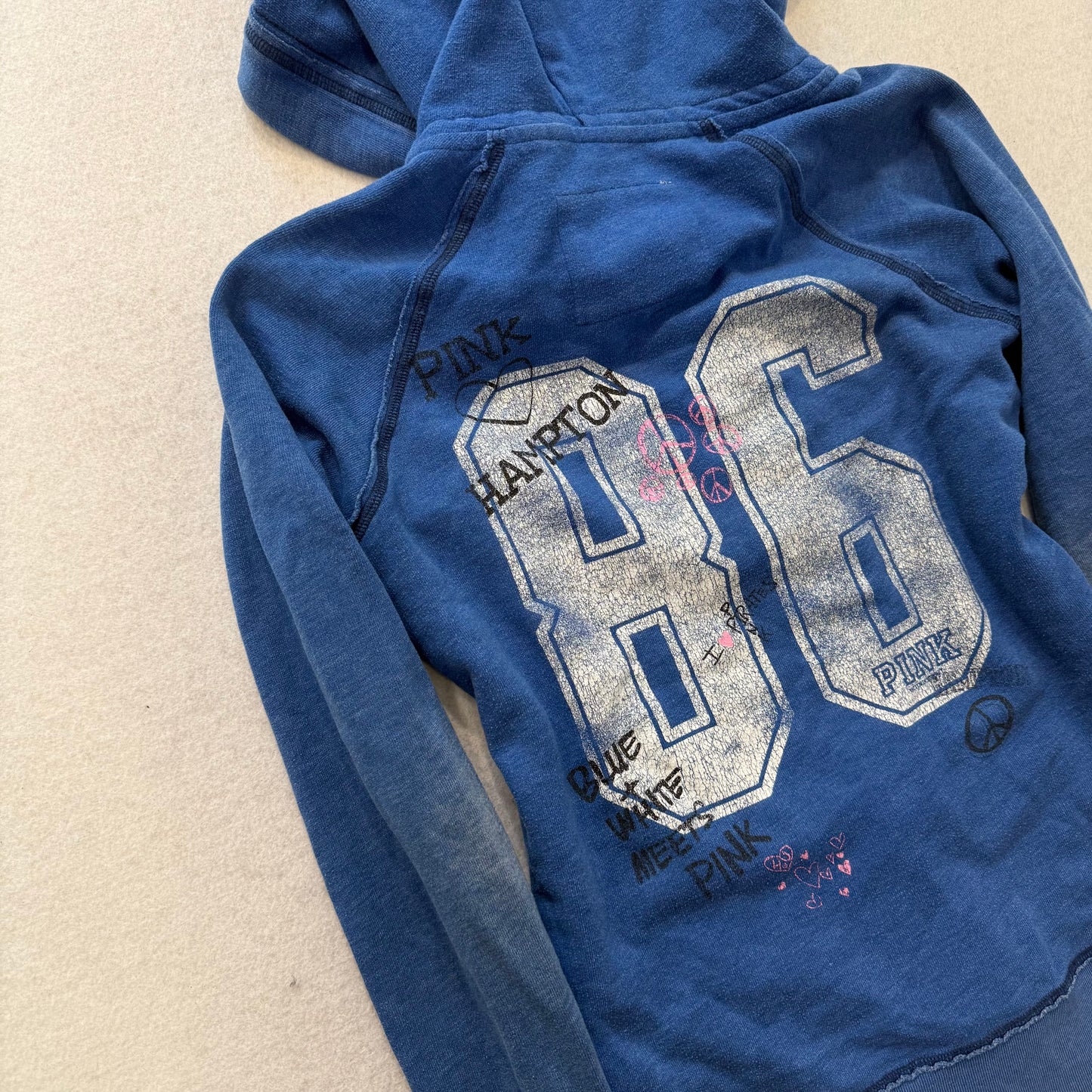 Vintage Victoria’s Secret PINK Blue Zip Hoodie Hampton Front 86 Back Size XS