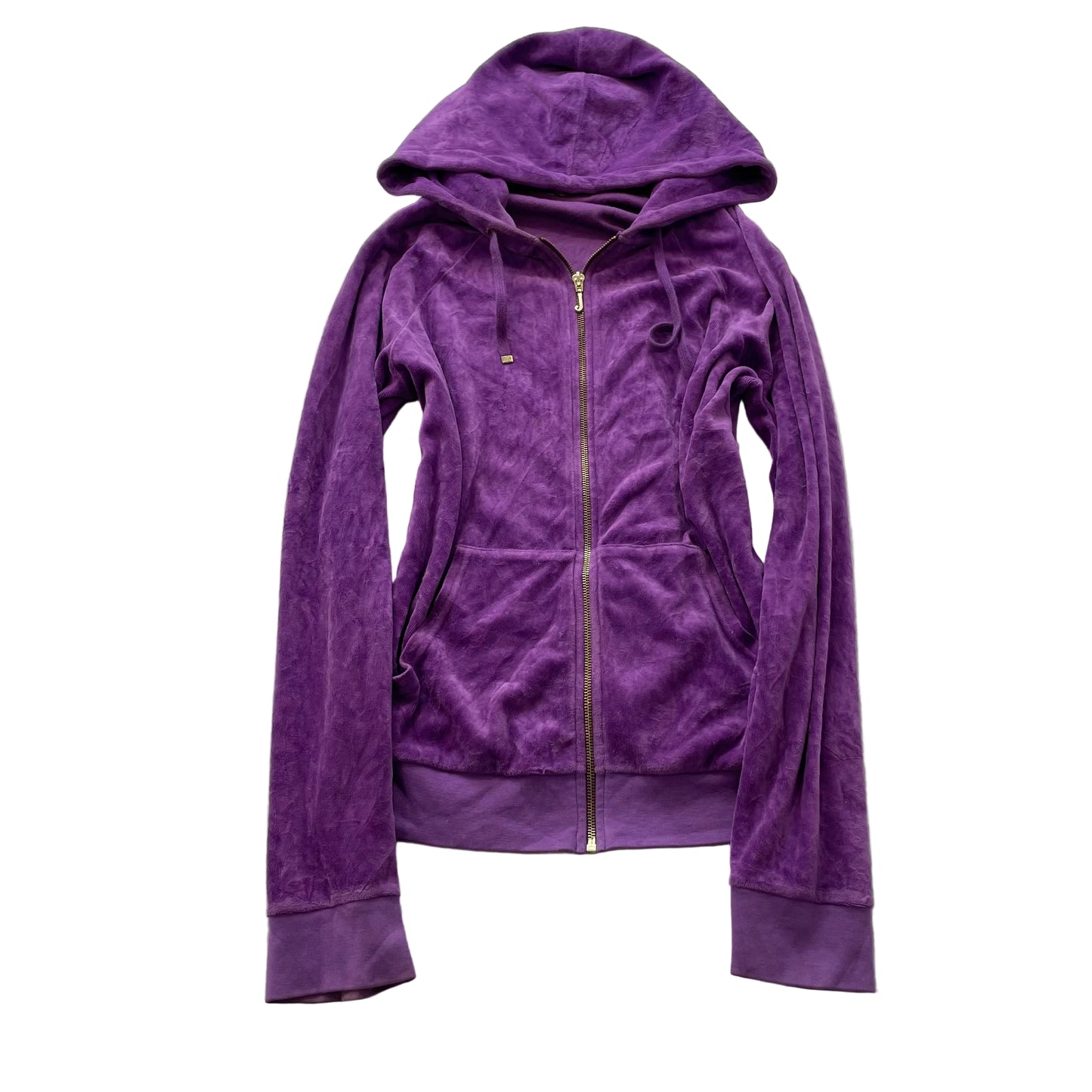 Juicy Couture Women's Purple Velour Zip-Up Hoodie Y2k Drawstring Pockets Size XL