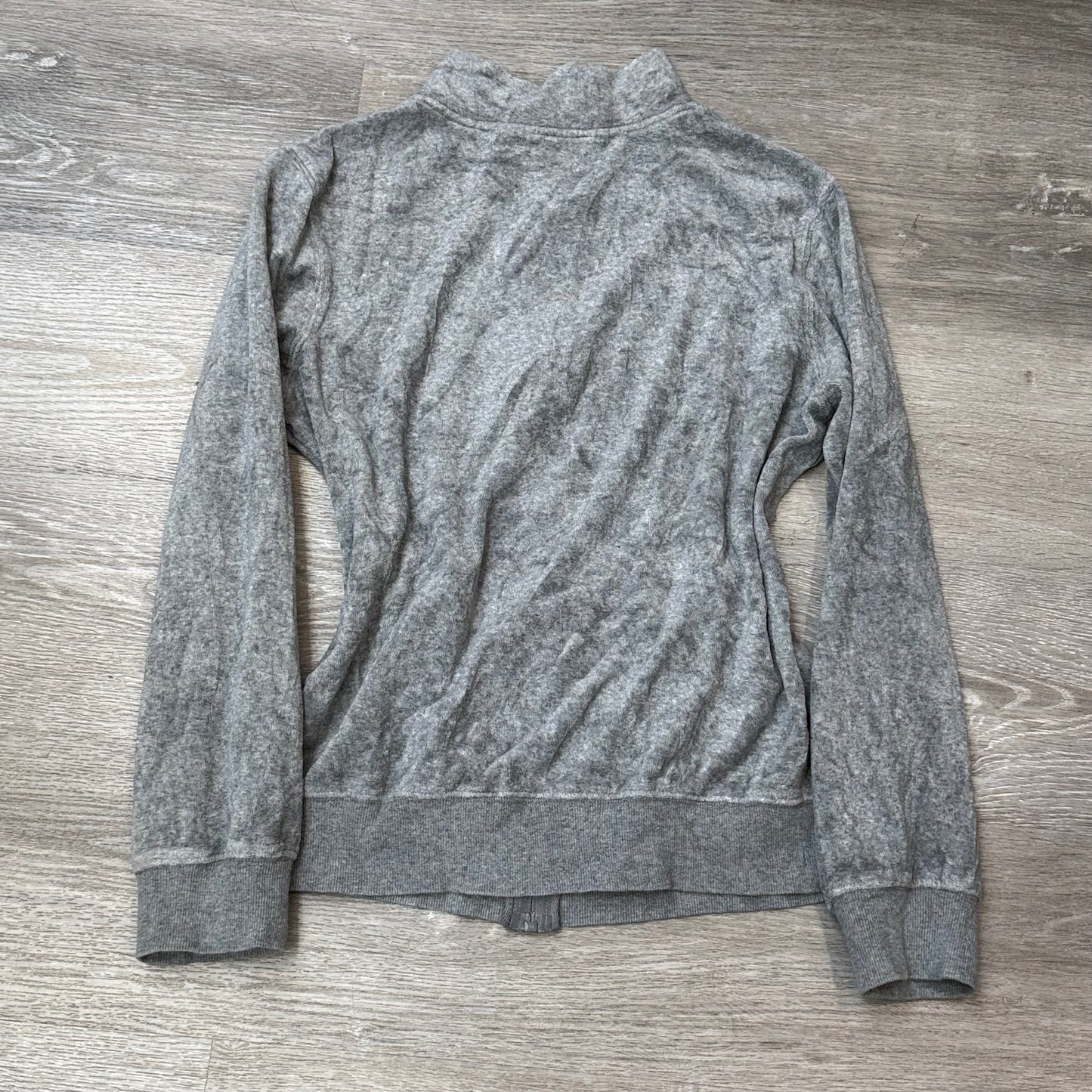 Juicy Couture Women Gray Velour Zip-Up Track Jacket Mock Neck Loungewear Size XL