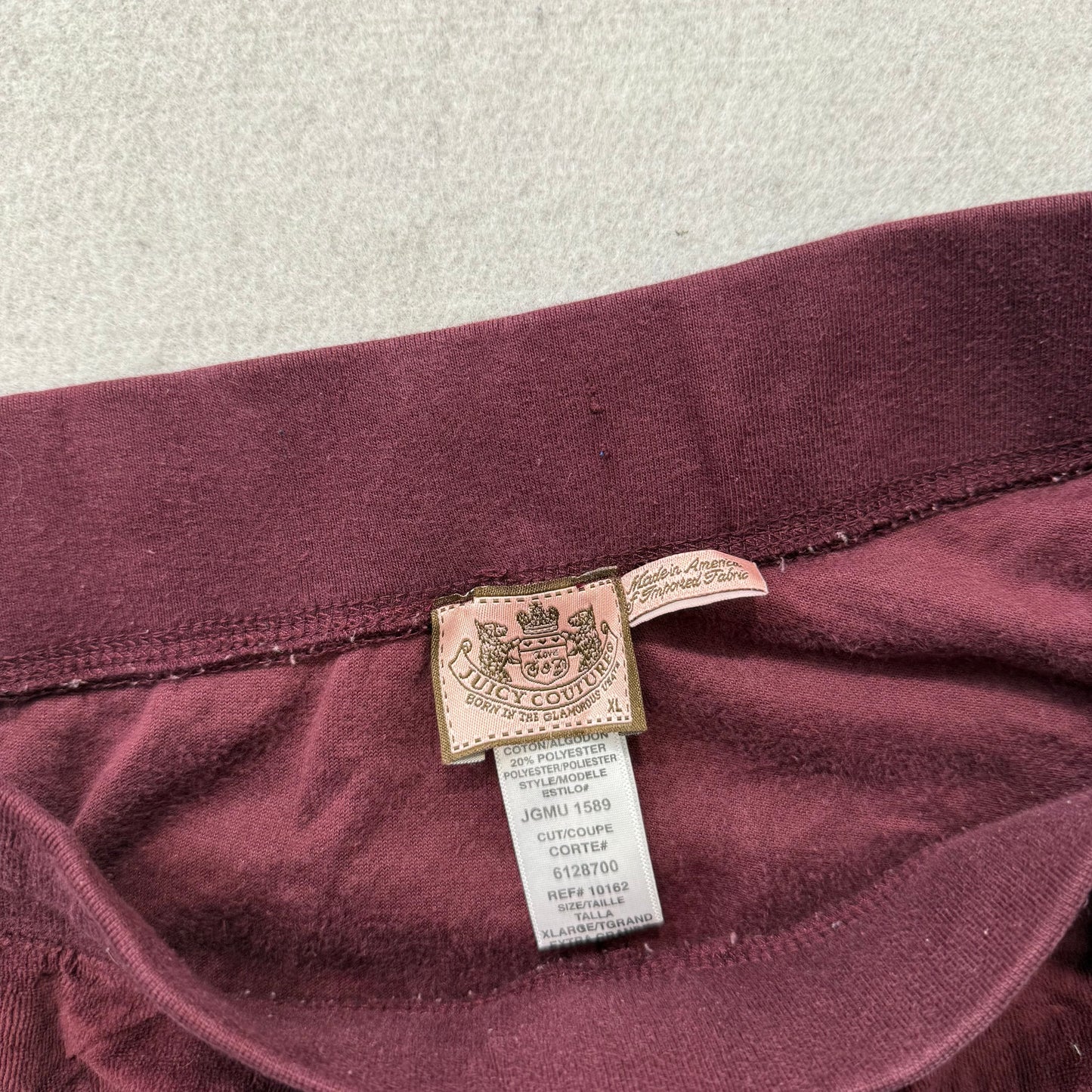 Juicy Couture Women's Maroon Velour Flared Track Pant Loungewear Preppy Size XL