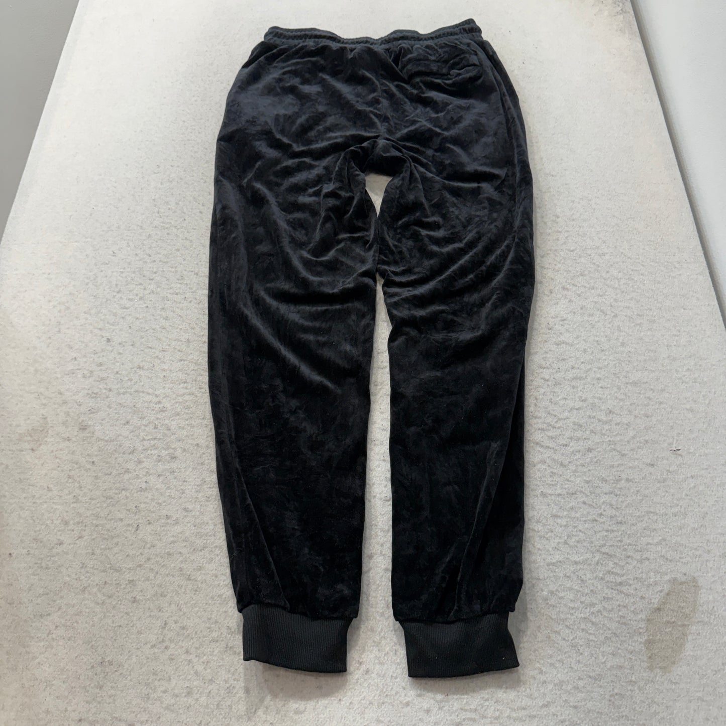 Fila Womens Black Velour Pajama Pants Tapered Leg Drawstring Pockets Logo Size S