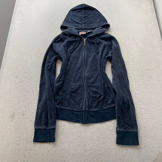 Juicy Couture Women Navy Velour Tracksuit Sets Hoodie & Pant Graphic Logo Size M