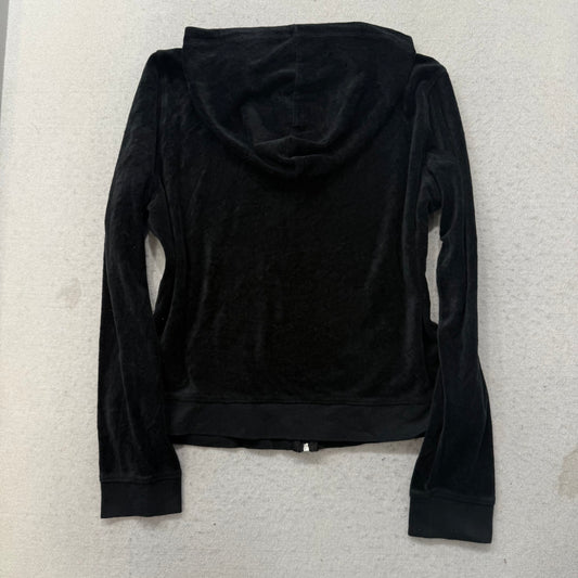 Vintage Juicy Couture Women's Black Velour Full Zip Hoodie Y2k Pockets Size L