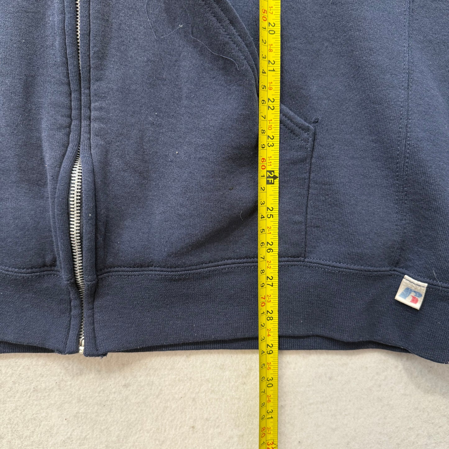 Russell Athletic Men's Navy Blue Cotton Relaxed Fit Full Zip Hoodie Logo Size XL