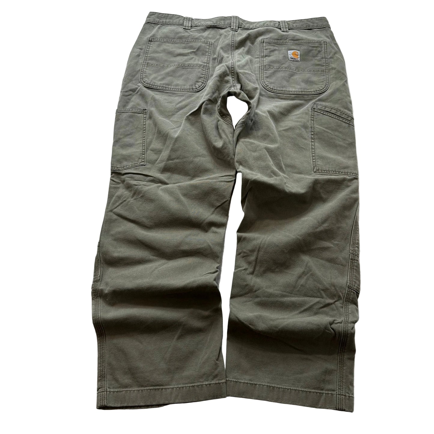 Carhartt Relaxed Fit Mens Olive Green Washed-Duck Double Knee Work Pants - 40x30