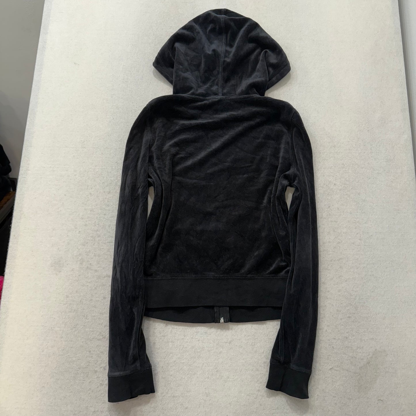 Juicy Couture Black Velour Tracksuit Set Zip Up Hoodie & Flared Pant Logo Size L