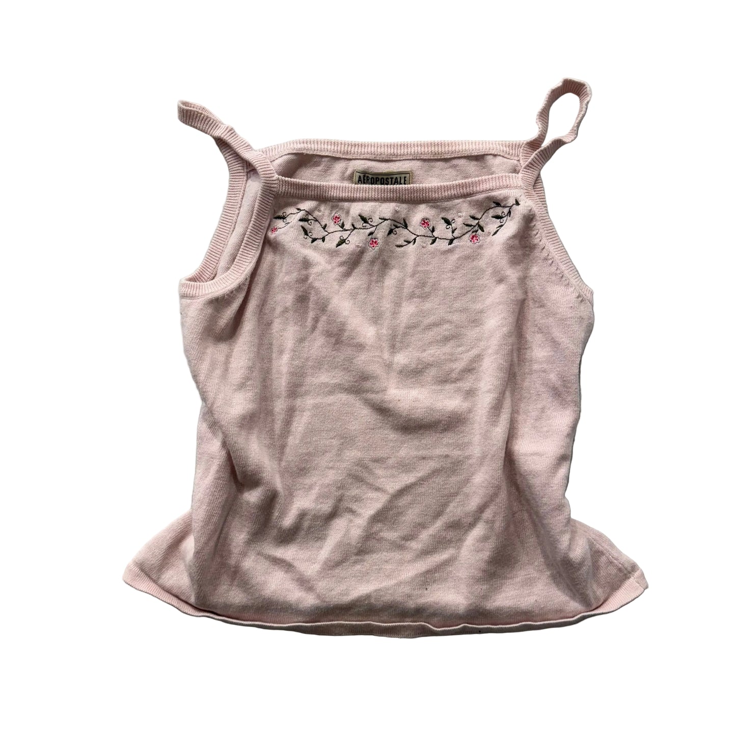 Aeropostale Women's Pastel Pink Camisole Floral Embroidered Knit Tank Top Size L