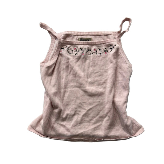 Aeropostale Women's Pastel Pink Camisole Floral Embroidered Knit Tank Top Size L