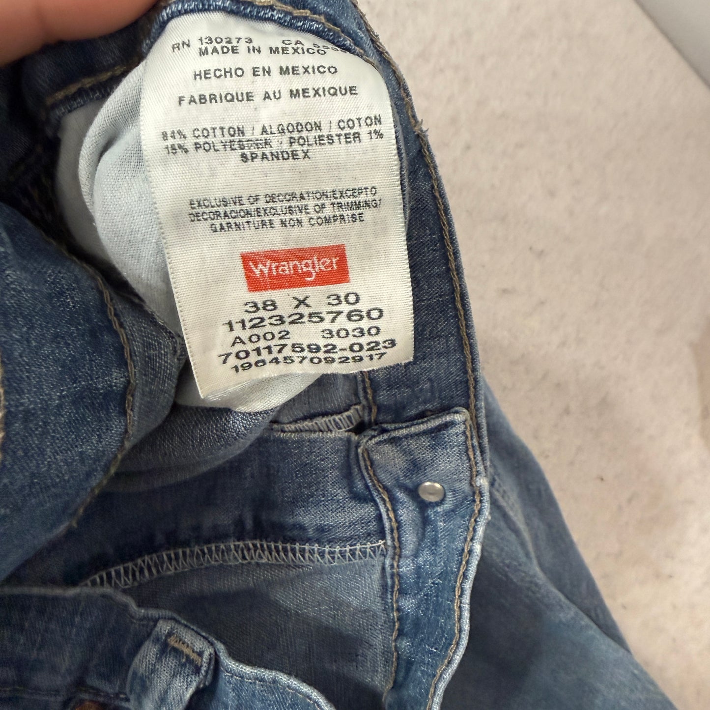 Wrangler Men Blue Straight Fit Carpenter Denim Jeans Work Wear Pocket Size 38x30