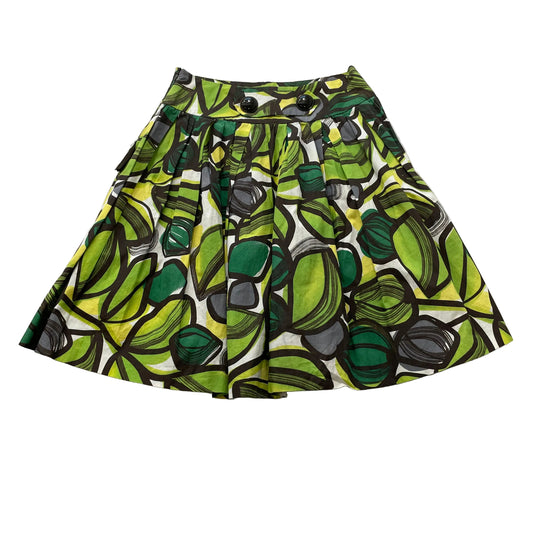 Zara Basic Women's Green Cotton Pleated A-Line Skirt Abstract Leaf Print Size S