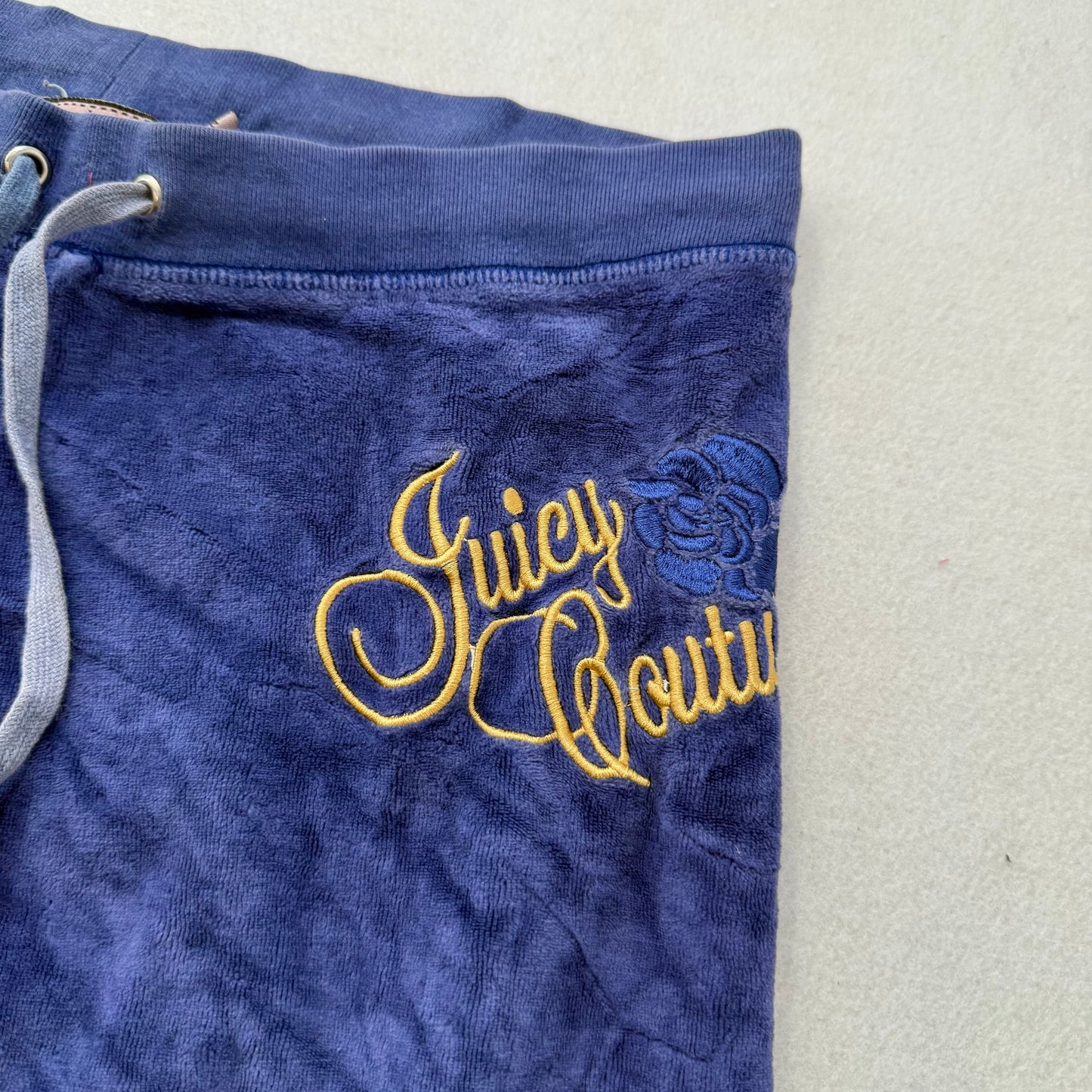 Juicy Couture Women Blue Velour Flare Track Pants Embroidered Logo Casual Size M