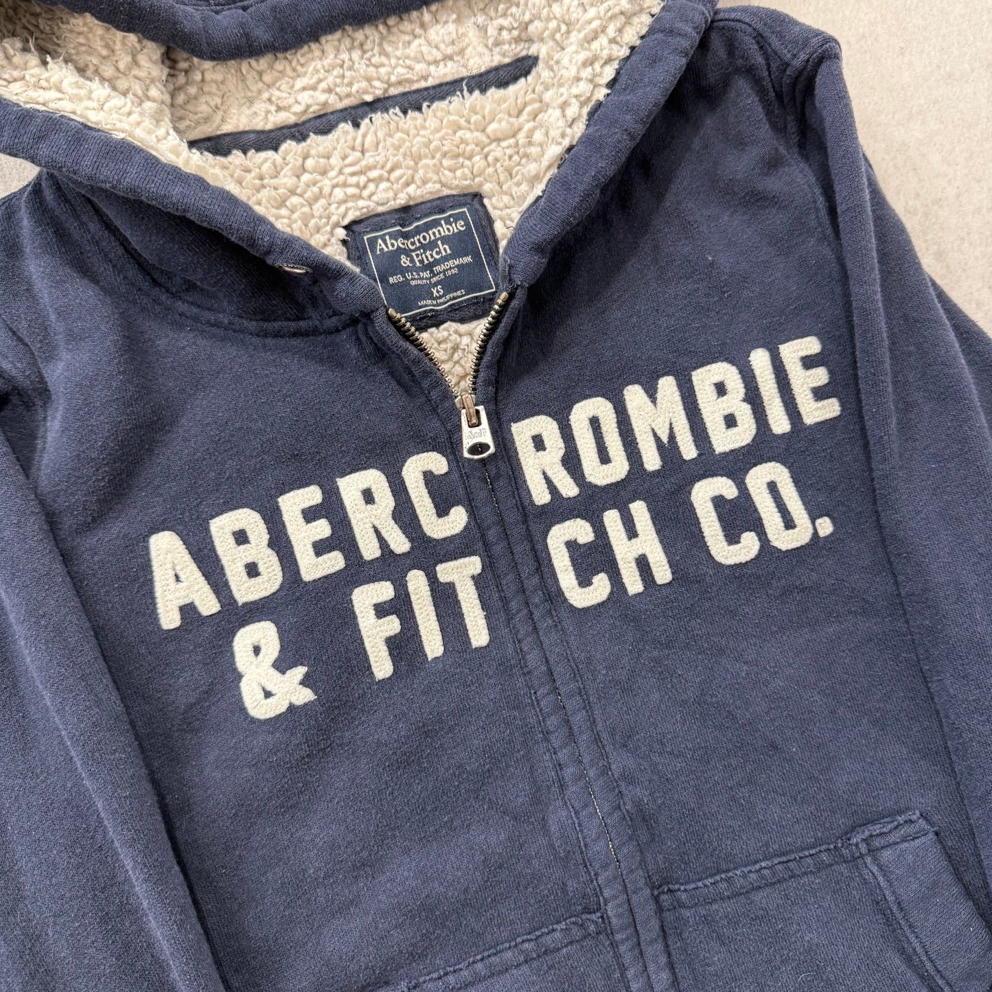 Abercrombie & Fitch Co. Mens Navy Full Zip Fleece Hoodie Loungewear Logo Size XS