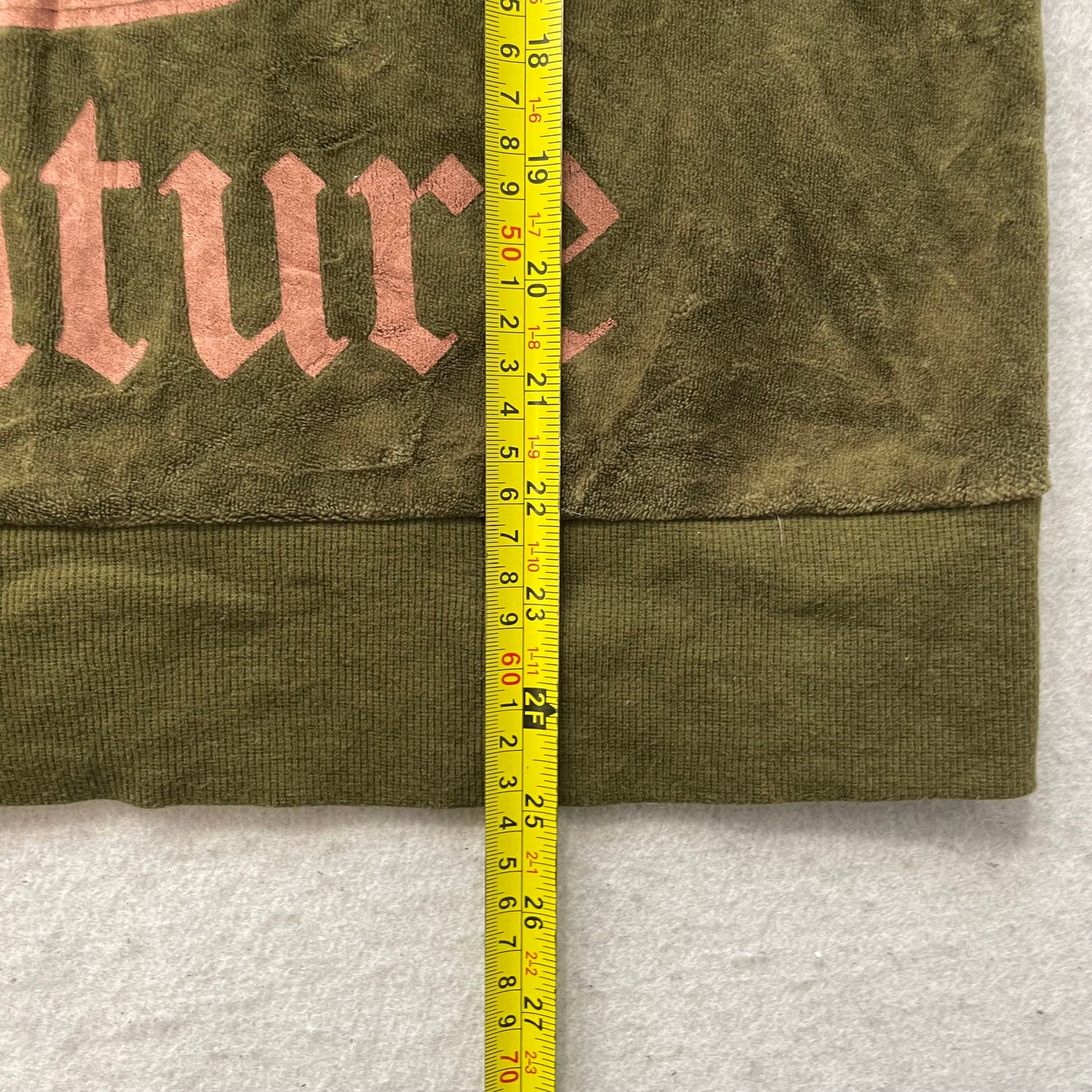 Vintage Juicy Couture Women's Olive Green Velour Zip-Up Hoodie Crown Logo Size L