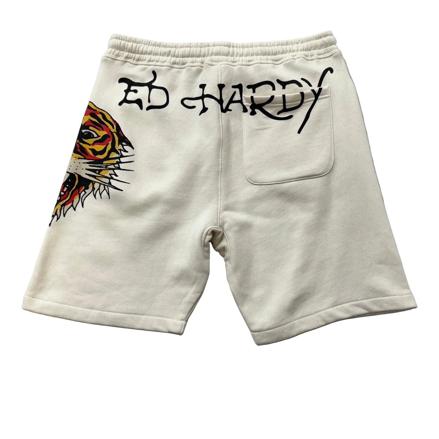 ED HARDY “Tiger Roar” CRÈME FLEECE SHORTS