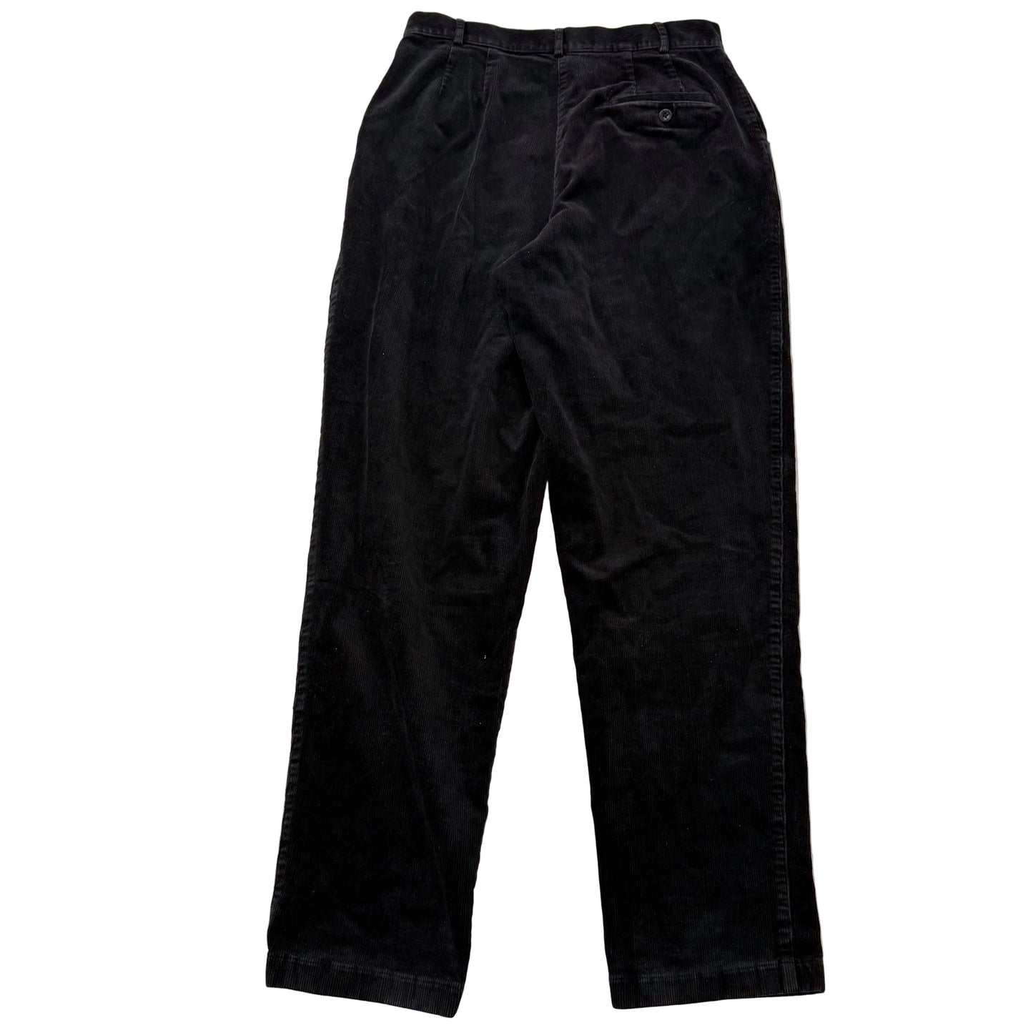 L.L.Bean Mens Black Corduroy Original Fit Straight Leg Single Pleat Pant Size 12