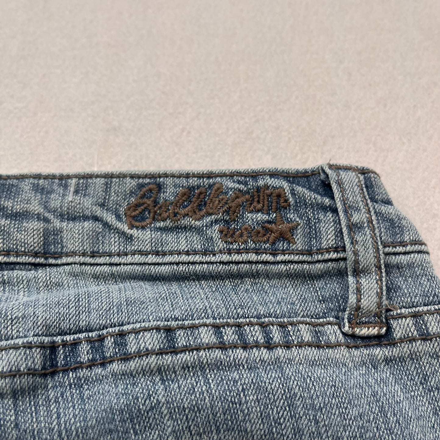 Bubblegum Women's Blue Denim Flare Leg Jeans Low Rise Embroidered Y2K Size 3/4